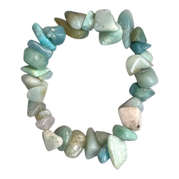 Amazonite Gemstone Chip Stretch Bracelet Natural Stone Jewelry Turquoise Blue - Picture 3 of 4